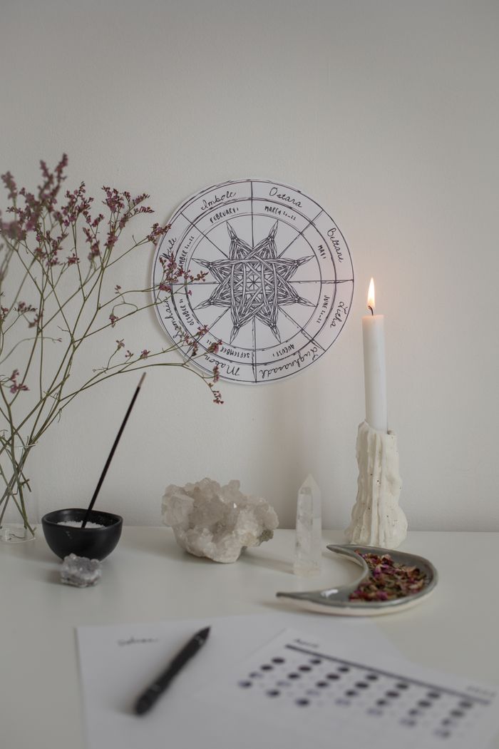 Crafting Captivating Headlines: Your awesome post title goes here Cozy spiritual setting with candle, crystals, and astrology chart for peaceful meditation.